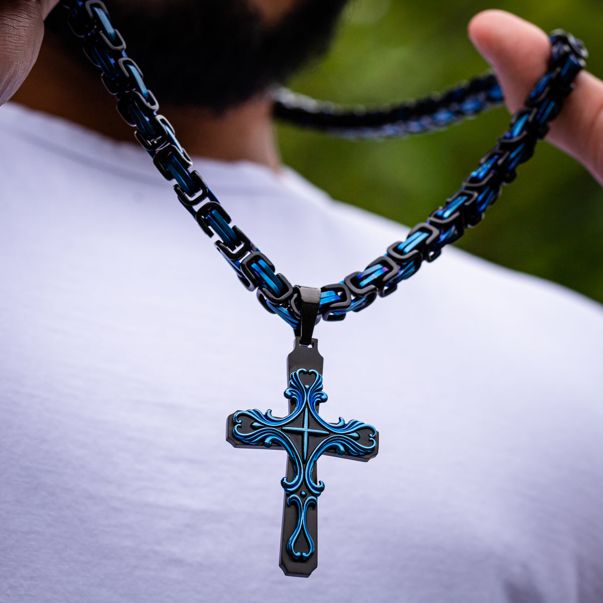 Black & BLUE Tribal Cross Necklace – SpicyIce