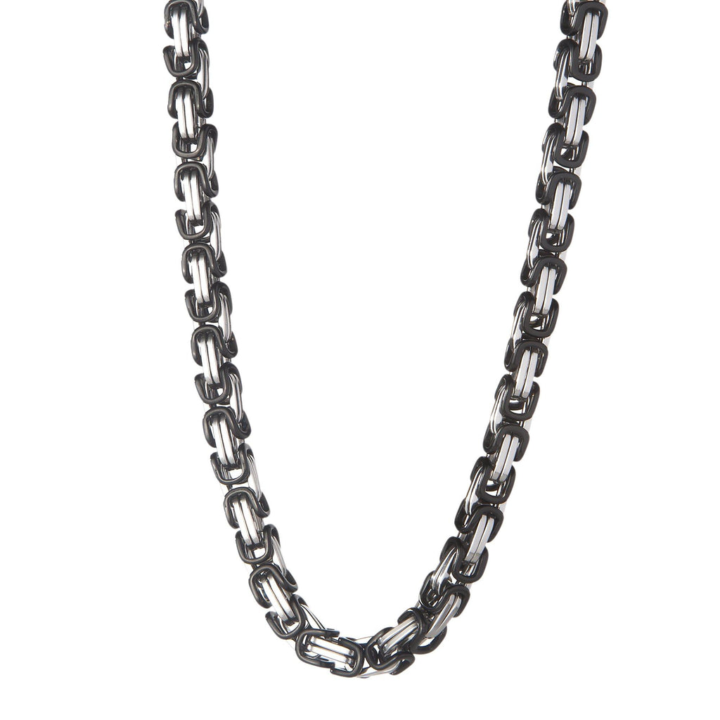 Chains - 6mm Men's Black & Silver Stainless Steel Byzantine Chain