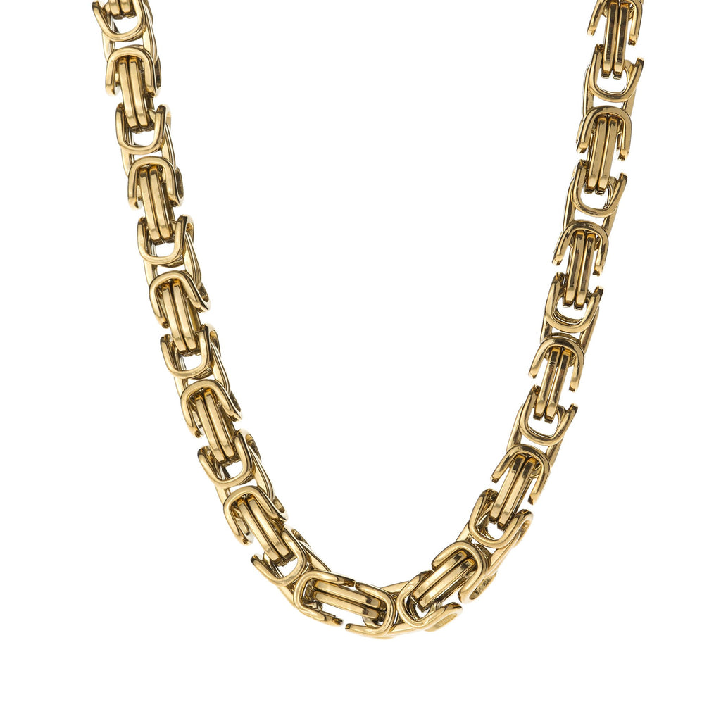 6mm Men's Gold Stainless Steel Byzantine Box Chain , Chains, SpicyIce - 1