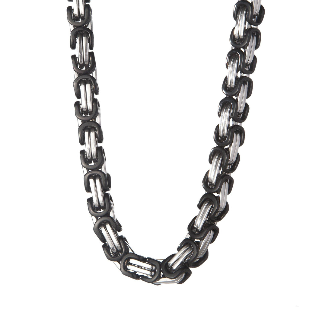 Chains - 8mm Large Black & Silver Byzantine Chain