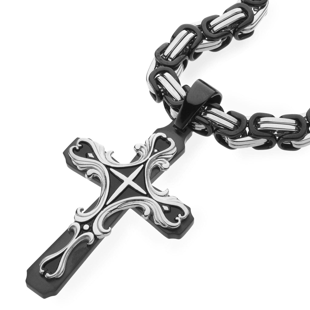 Necklace - Black Silver Tribal Cross Pendant