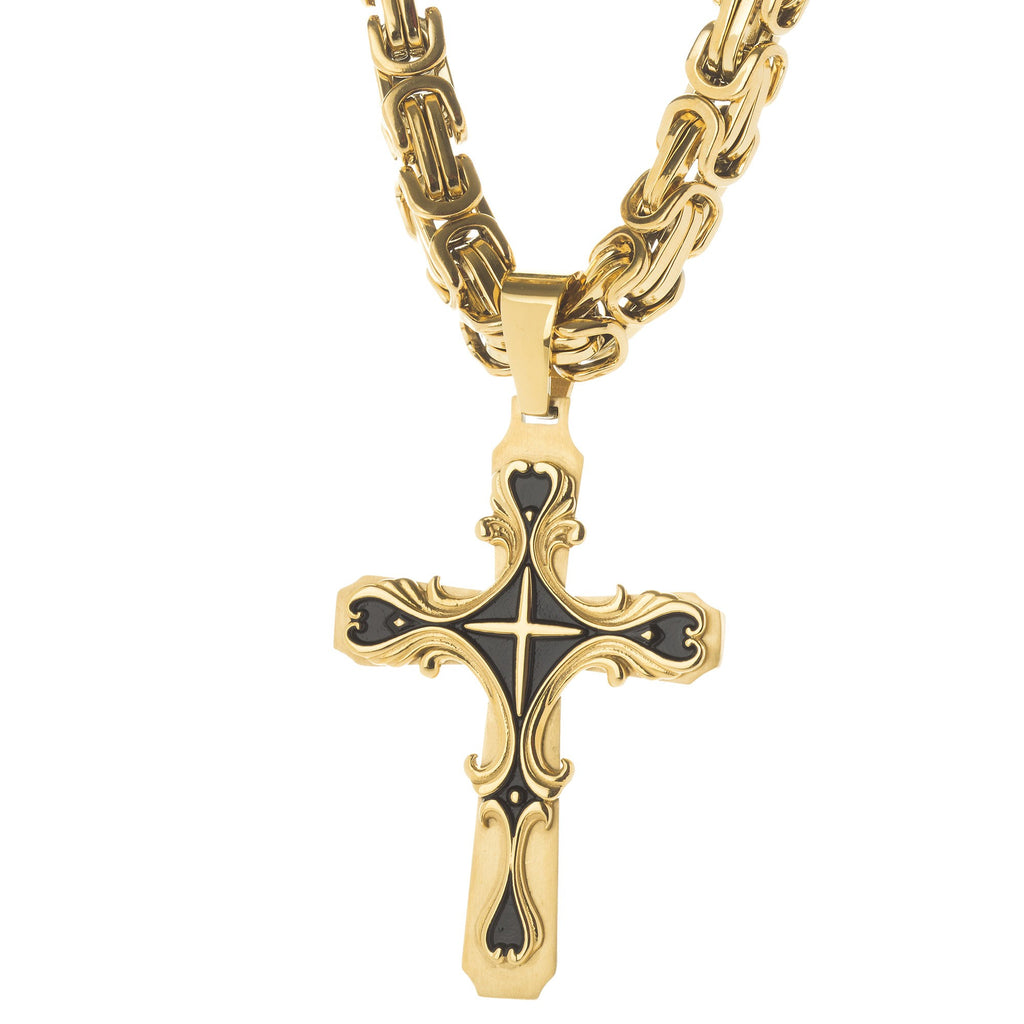 Mens HEAVY Stainless Steel Gold Cross Necklace , Necklace, SpicyIce - 3