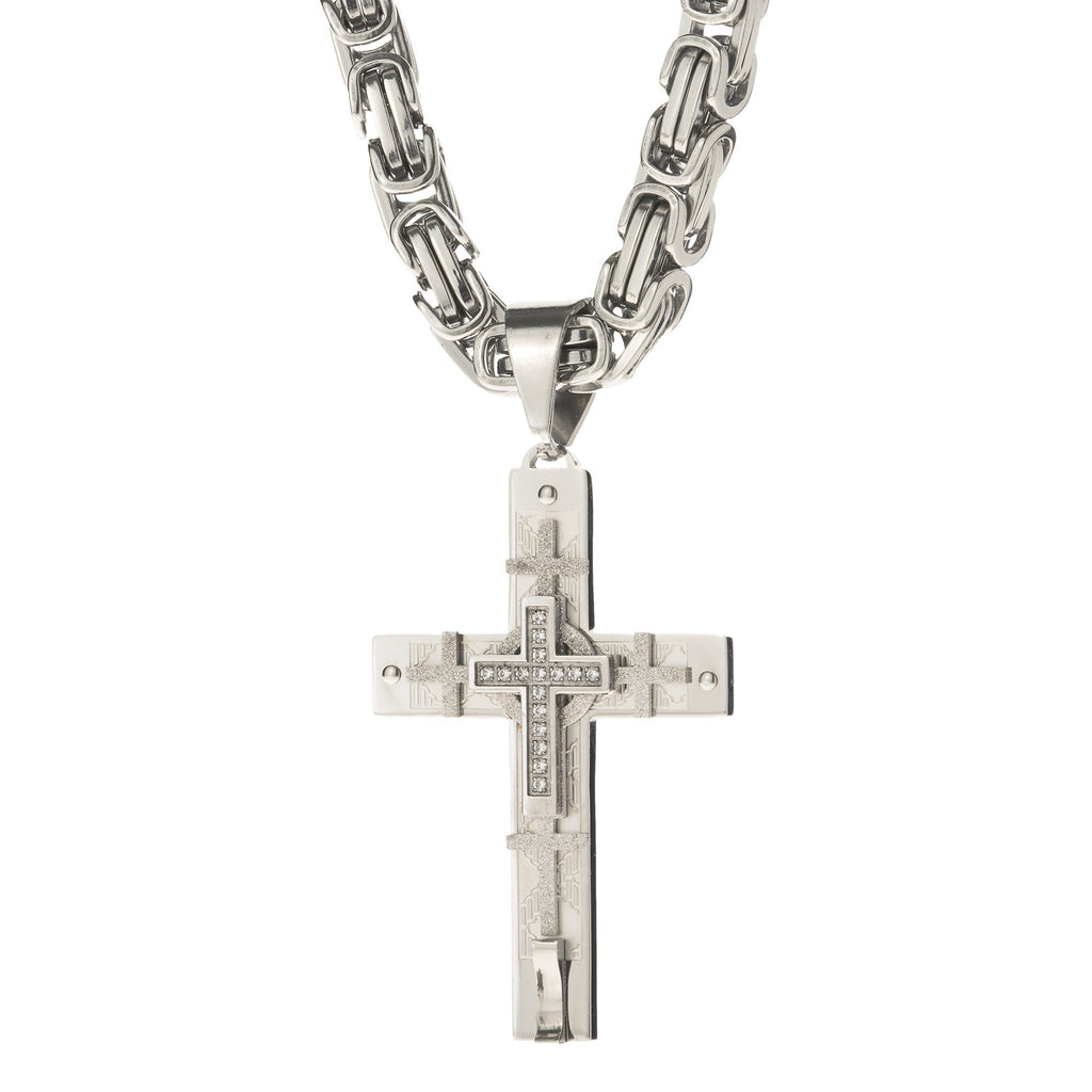 Mens HEAVY Stainless Steel Silver Cross Pendant Necklace , Necklace, SpicyIce - 2
