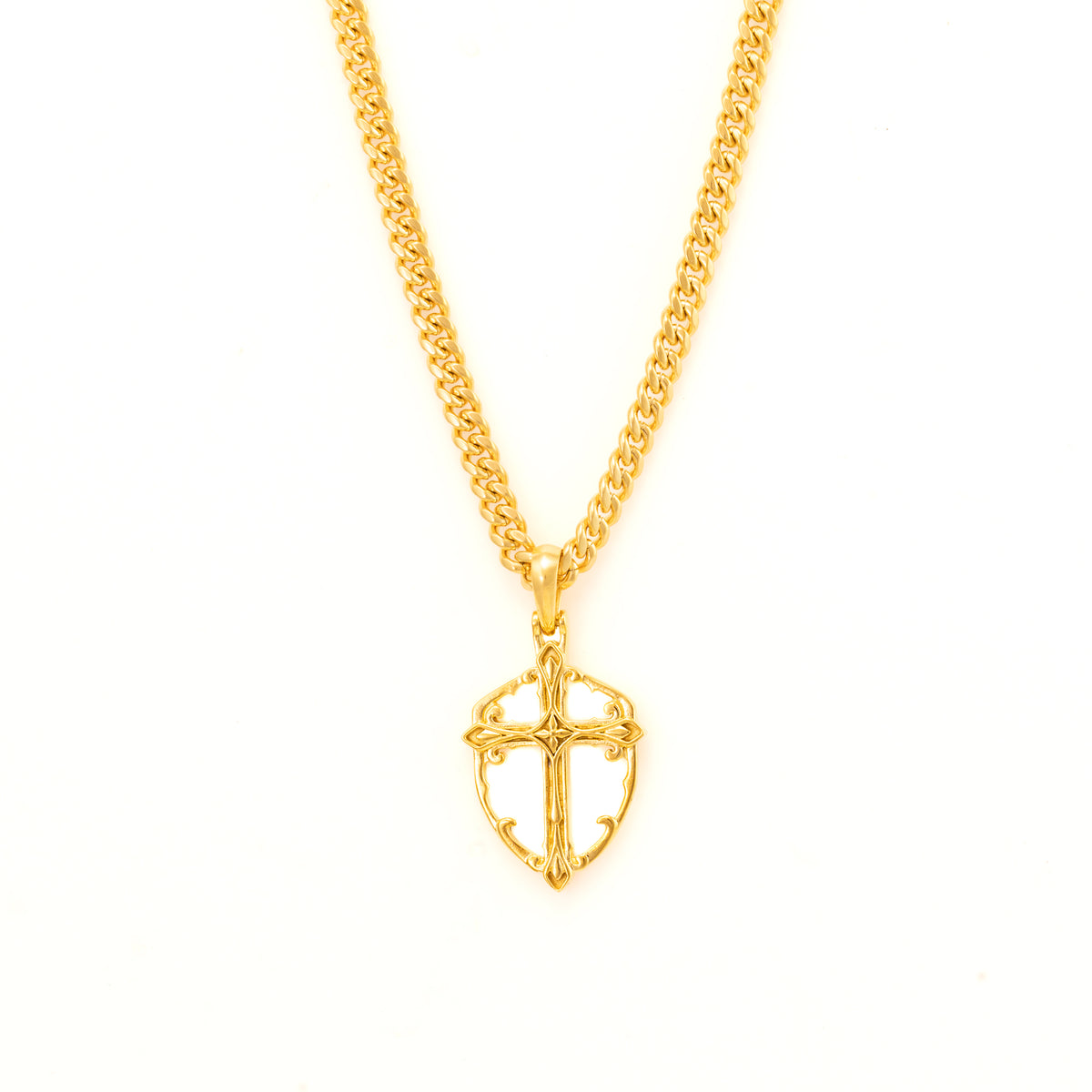 Shield of Faith Cross Pendant Necklace - Gold – SpicyIce
