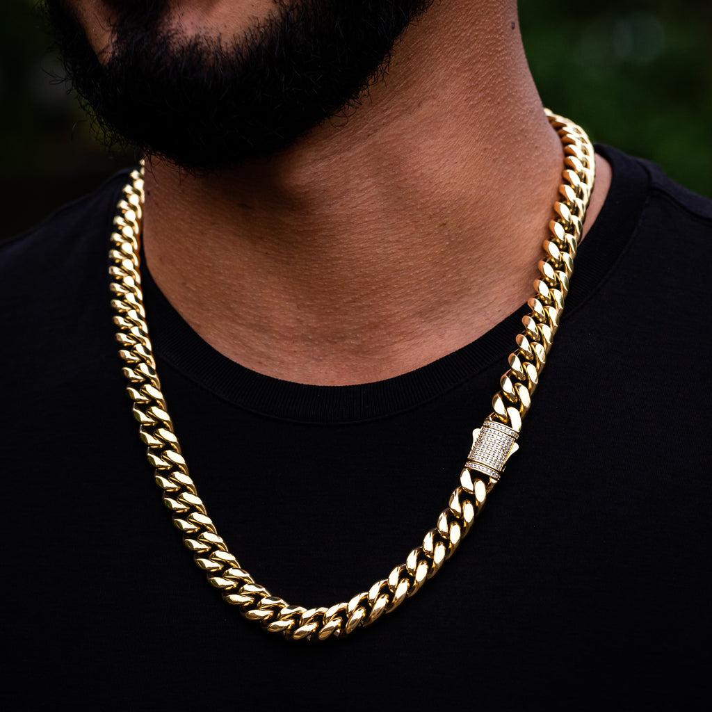 12mm GOLD Iced CLASP Cuban Chain – SpicyIce