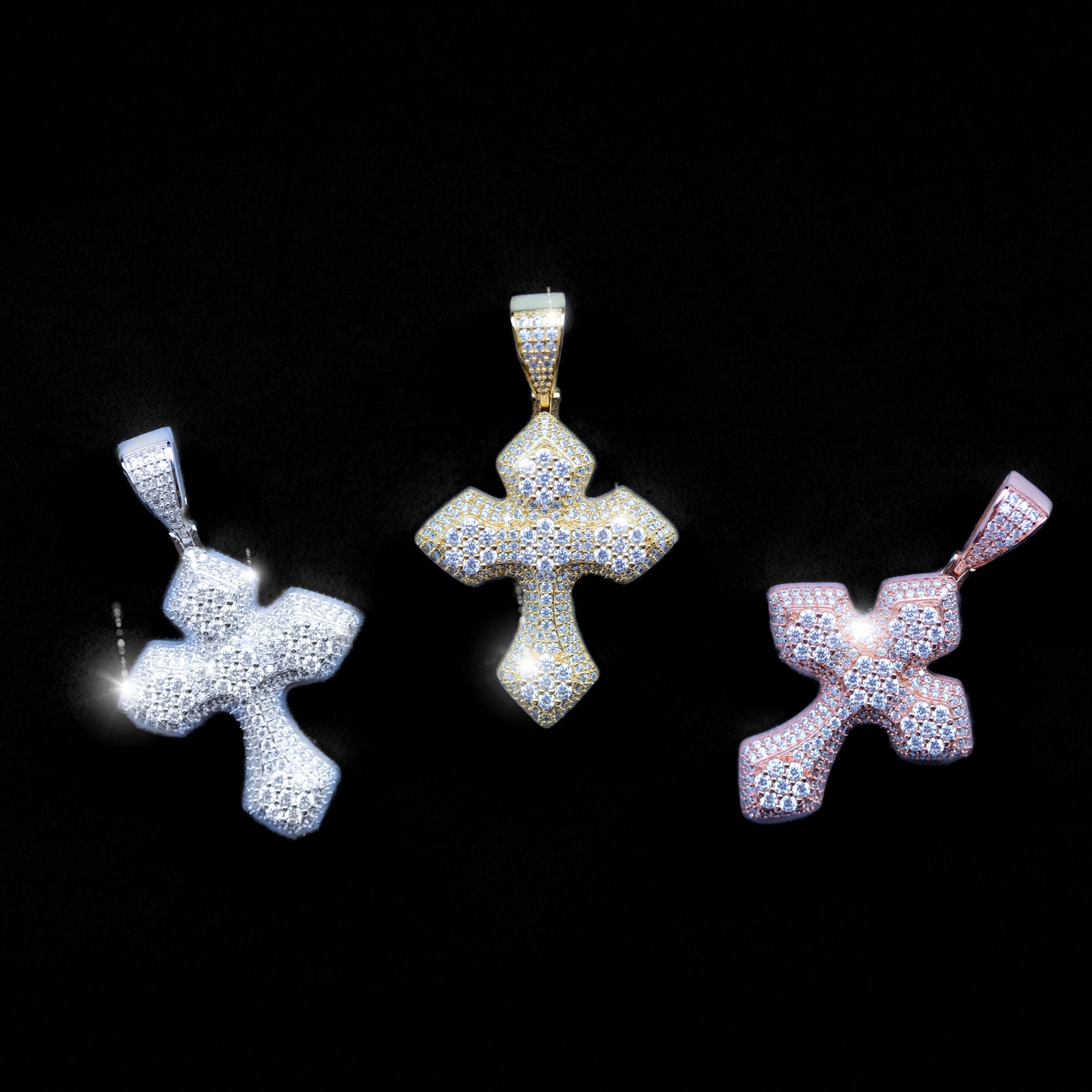 MOISSANITE Silver & Gold Plated Real Iced Tennis Cross Pendant Pass MOISSANITE Silver & Gold Plated Real Iced Tennis Cross Pendant Pass