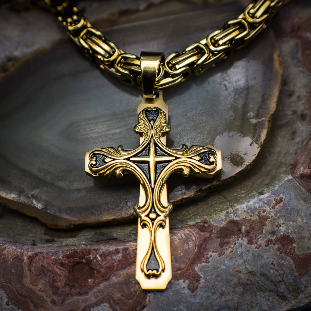 Necklace - Gold Tribal Cross Pendant