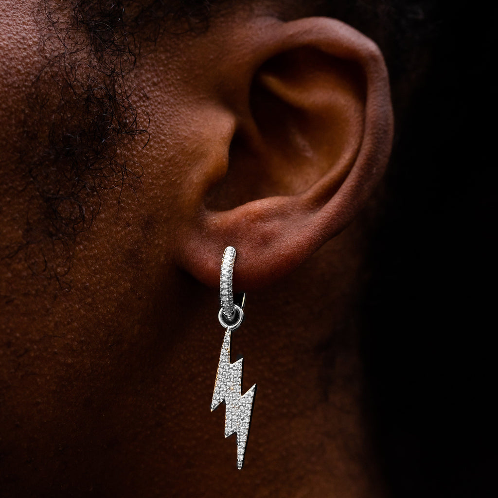 Earrings - Lightning Bolt Earring In White Gold