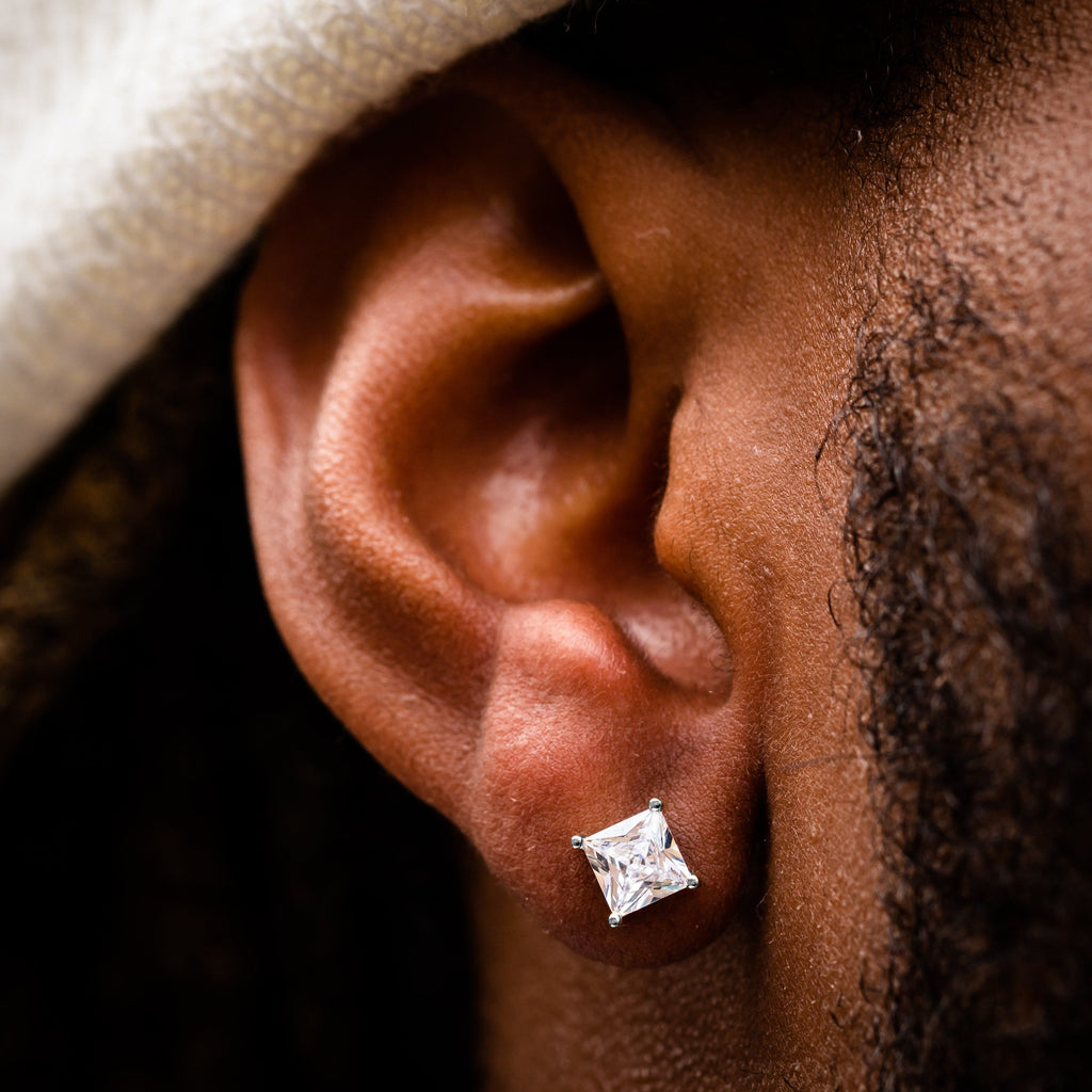 Earrings - Square Cut Stud Earring In White Gold