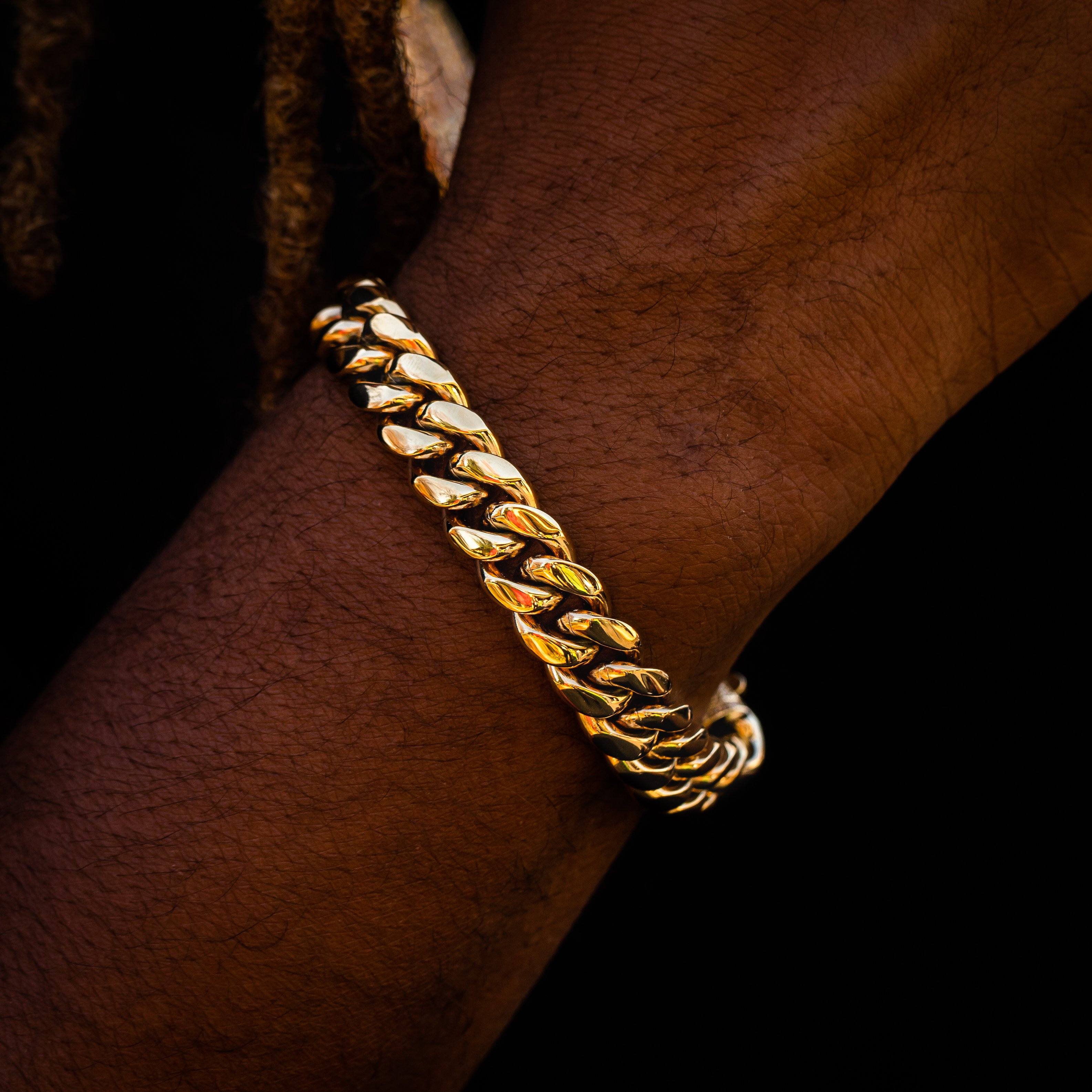 12mm Gold Miami Cuban Chain Bracelet - Spicy Ice