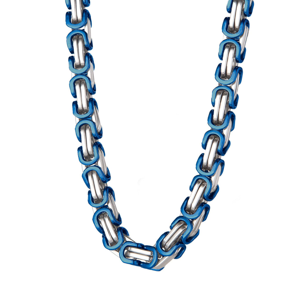 Chains - 8mm Silver & BLUE Byzantine
