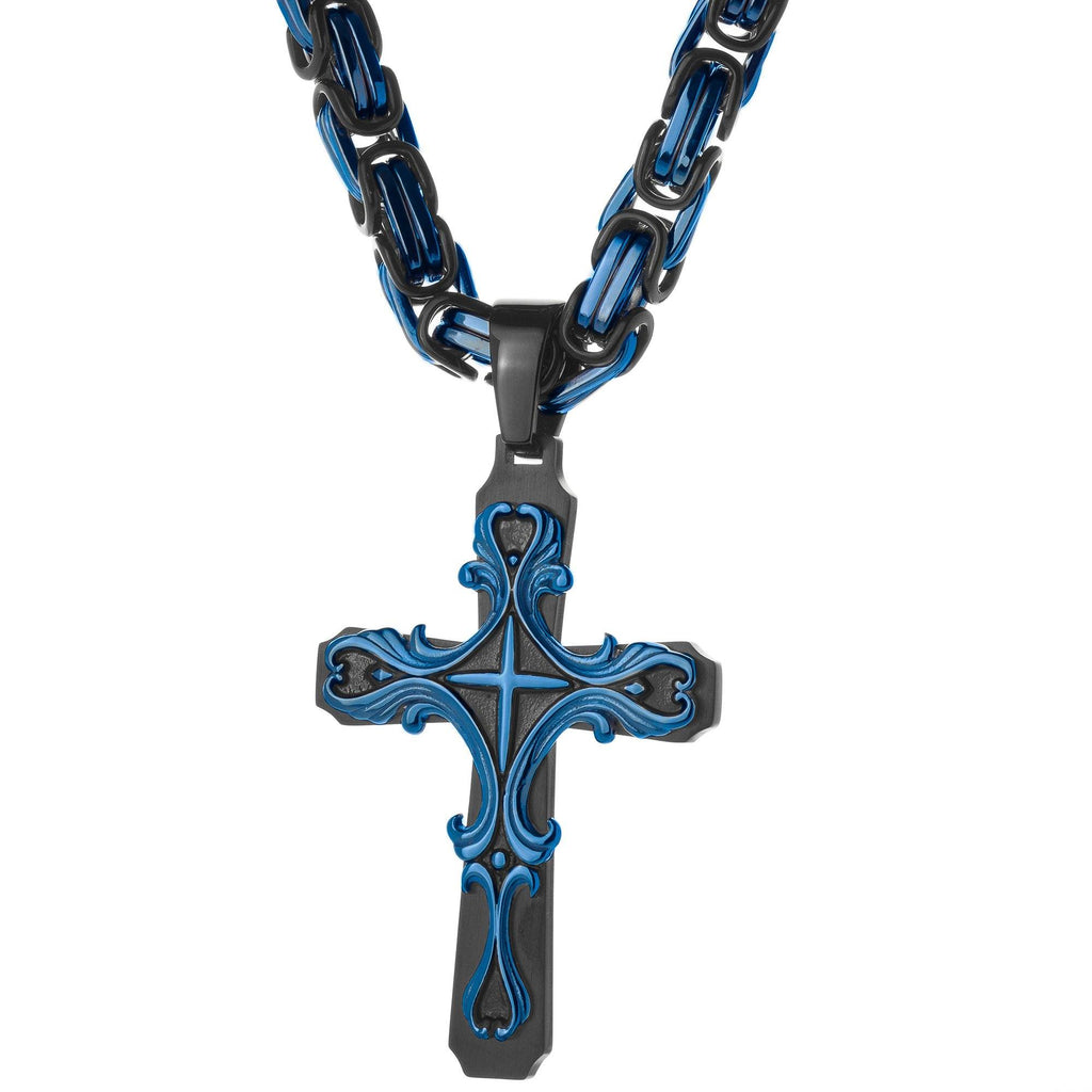 Necklace - Black & BLUE Tribal Cross Pendant