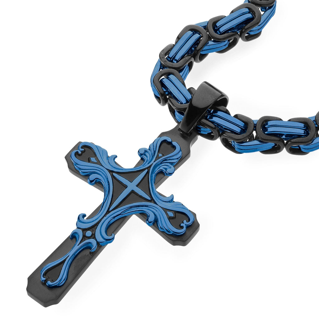 Necklace - Black & BLUE Tribal Cross Pendant