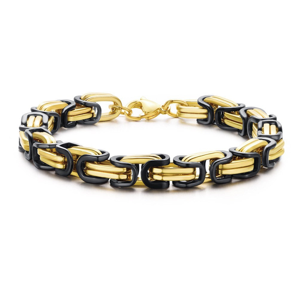 Bracelet - Black & Gold Stainless Steel Byzantine Bracelet