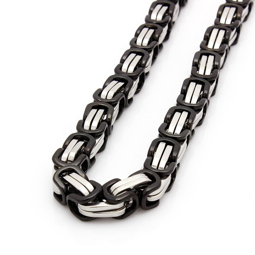Mens 8.5" Stainless Steel Black Silver Box Byzantine Chain Link Bracelet , Bracelet, SpicyIce - 3