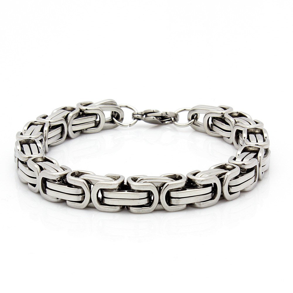 Mens 8.5" Stainless Steel Silver Box Byzantine Chain Link Bracelet , Bracelet, SpicyIce - 1