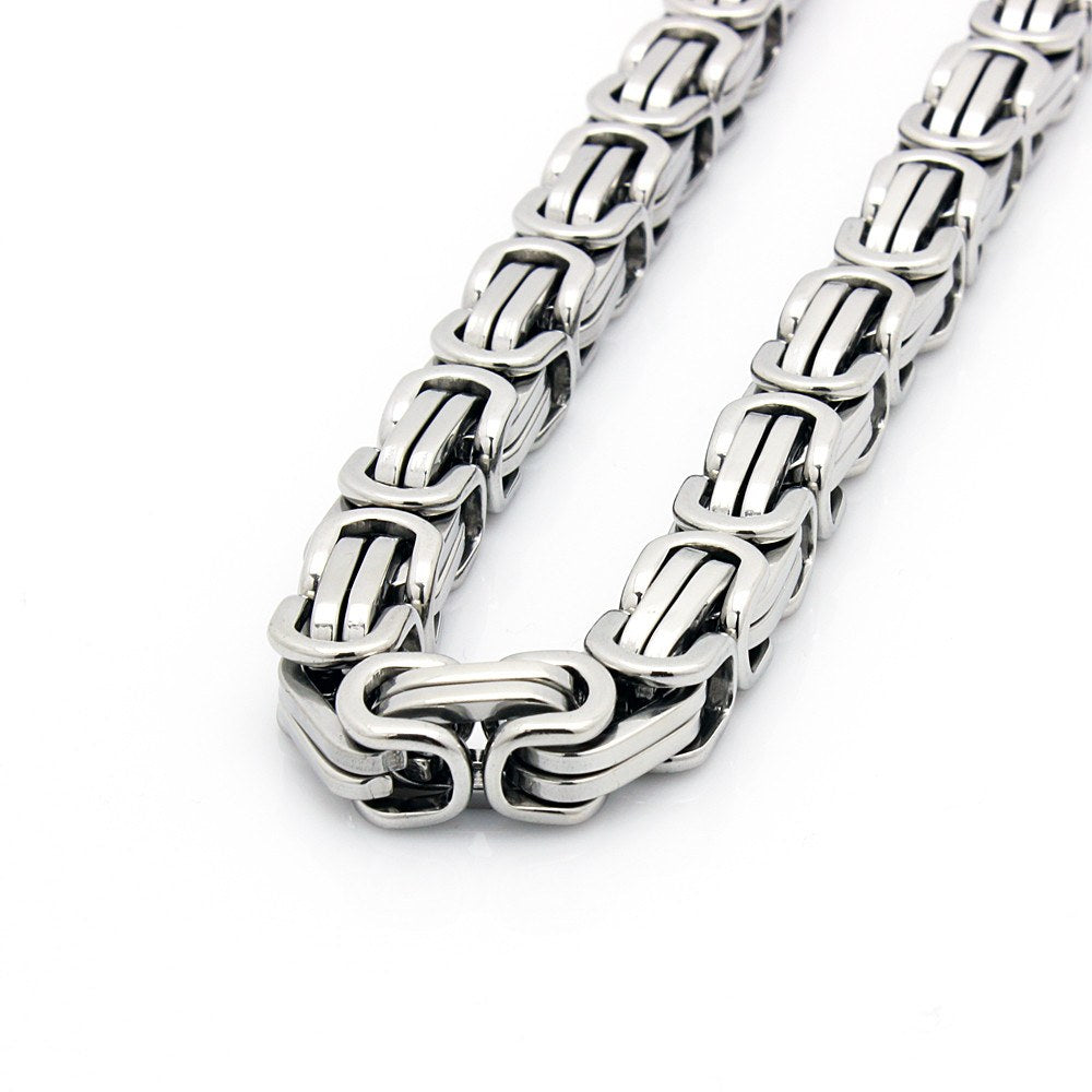 Mens 8.5" Stainless Steel Silver Box Byzantine Chain Link Bracelet , Bracelet, SpicyIce - 3
