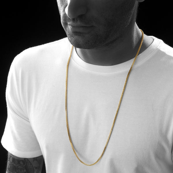 2.5mm Franco Box Chain Necklace - 14K Gold Plated Over 925 Sterling Silver