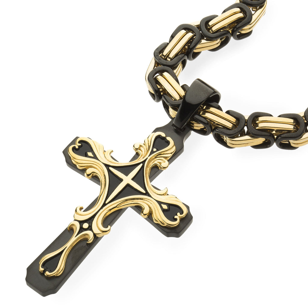 Mens HEAVY Stainless Steel Black & Gold Cross Necklace , Necklace, SpicyIce - 3