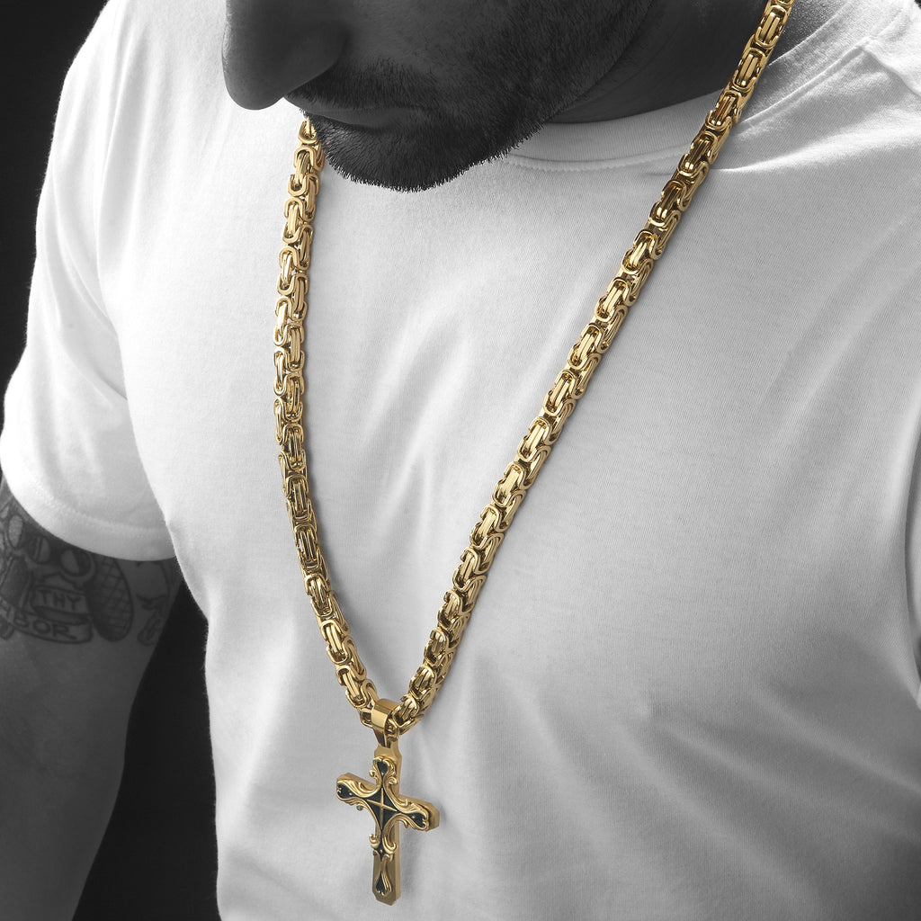 Mens HEAVY Stainless Steel Gold Cross Necklace , Necklace, SpicyIce - 1