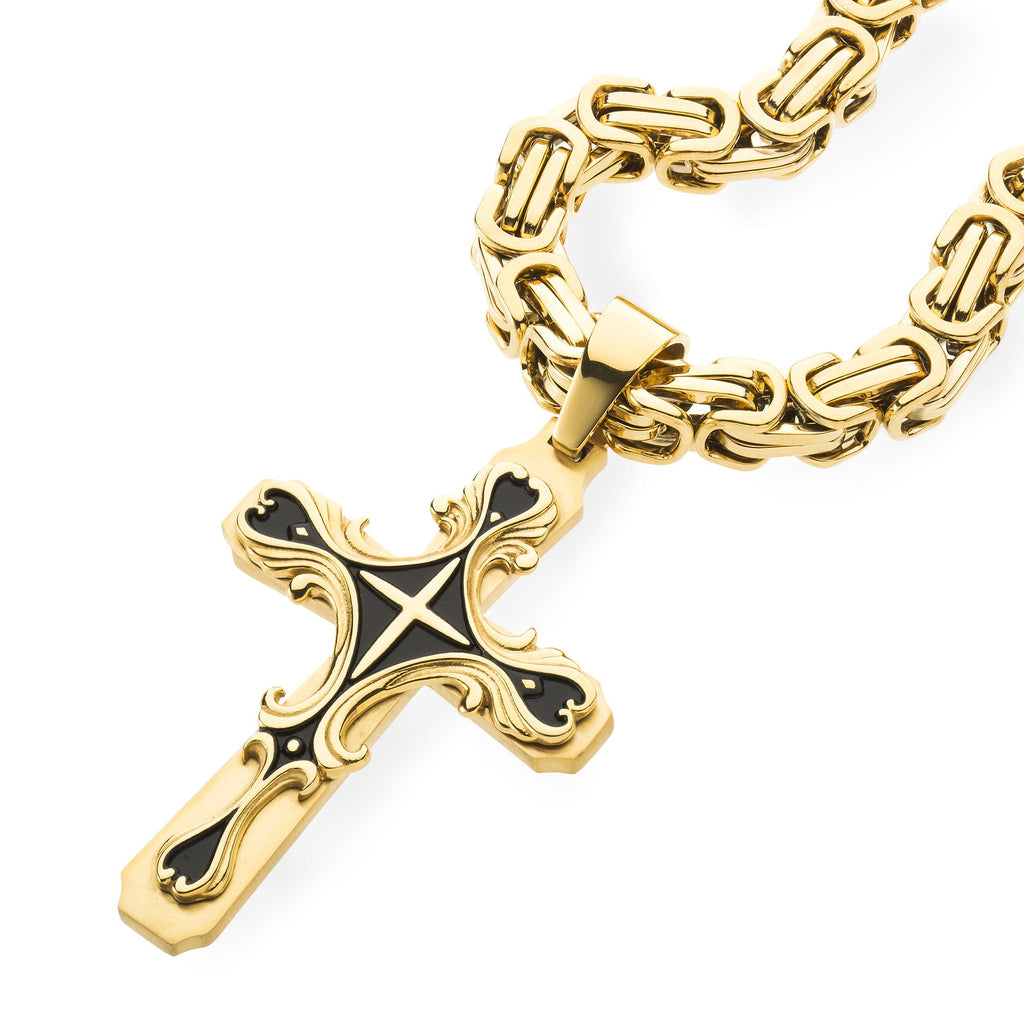 Mens HEAVY Stainless Steel Gold Cross Necklace , Necklace, SpicyIce - 2