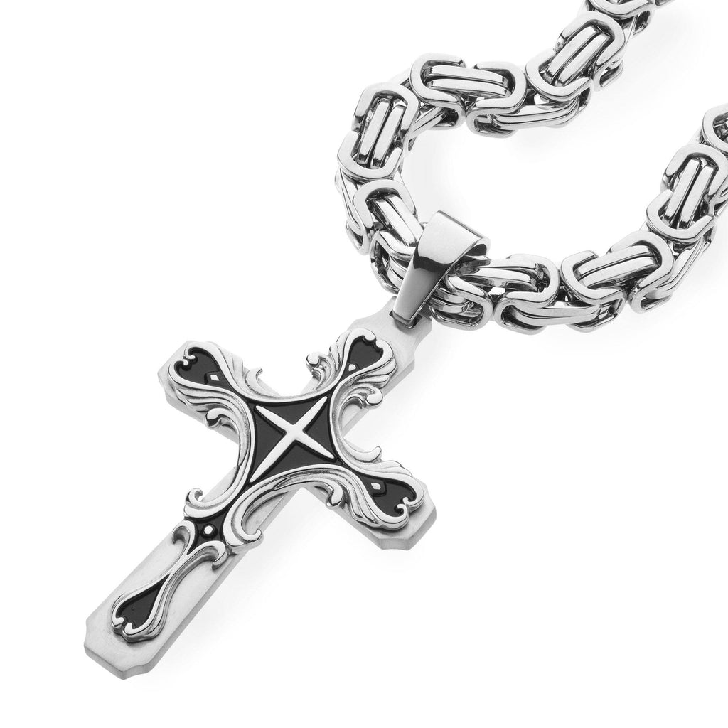 Necklace - Silver Stainless Steel Tribal Cross Pendant